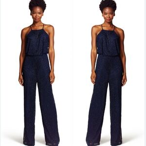 Adrianna Papell Midnight Blue Beaded Jumpsuit size 6